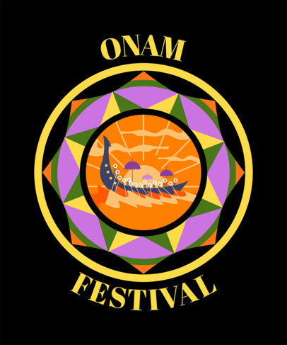 T-Shirt Design Template Featuring Colorful Mandalas for Onam Festival