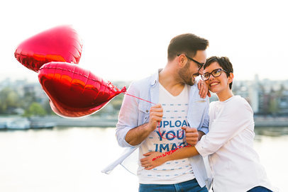 T-Shirt Mockup of a Man Celebrating Valentine's Day with His Girlfriend