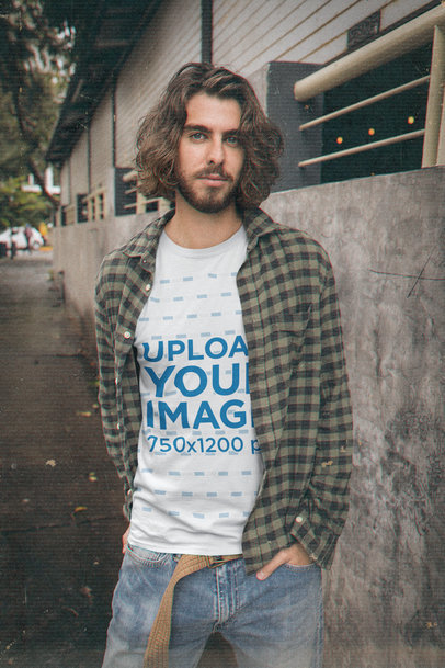 T-Shirt Mockup of a Bearded Man Wearing Grunge-Style Garments M12532