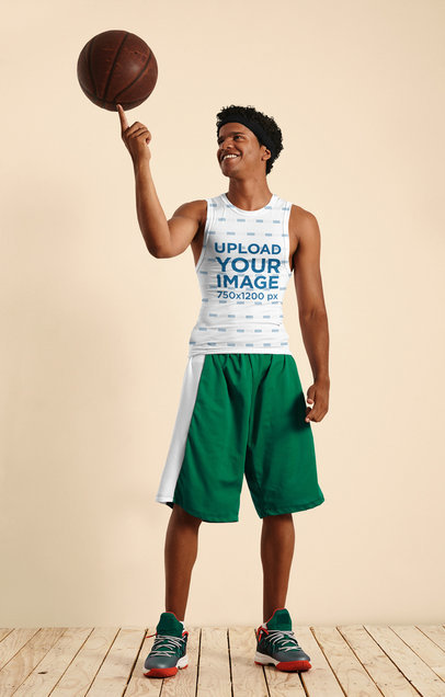 Sublimated Tank Top Mockup of a Man Spinning a Basketball on His Finger