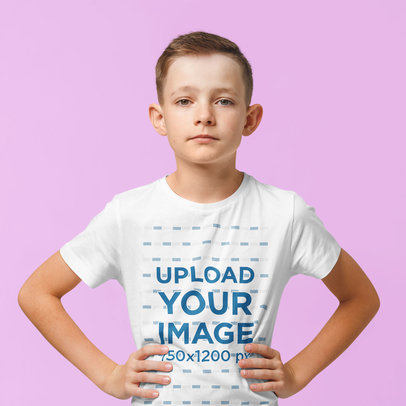 Round-Neck Tee Mockup of a Kid Standing in a Studio