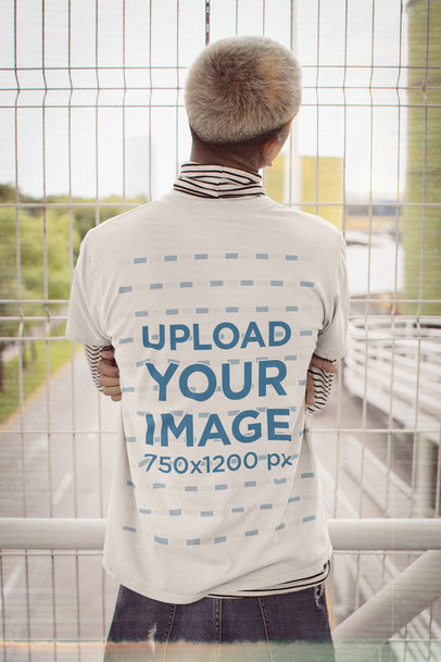 Back View Tee Mockup Featuring a Man Wearing 90s Grunge Styled Clothes m12508