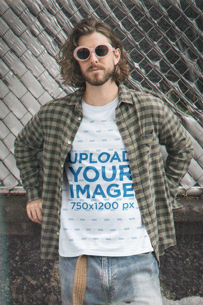 T-Shirt Mockup of a Man with Sunglasses Wearing a Grunge-Style Outfit M12533