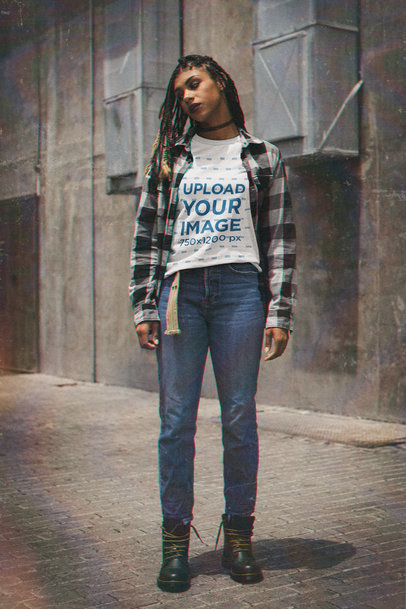 90s-Themed T-Shirt Mockup of a Woman with a Grunge Style M12527