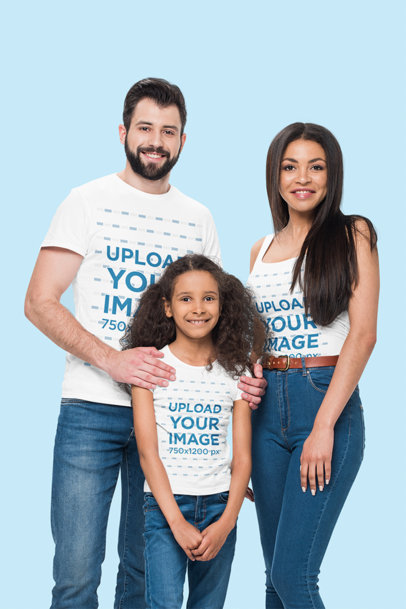T-Shirt and Tank Top Mockup Featuring a Family of Three in a Studio m6149-r-el2