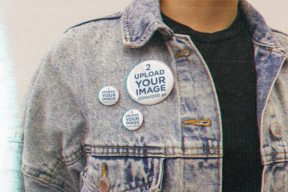 Button Mockup Featuring a Man Wearing Grunge-Styled Garments 