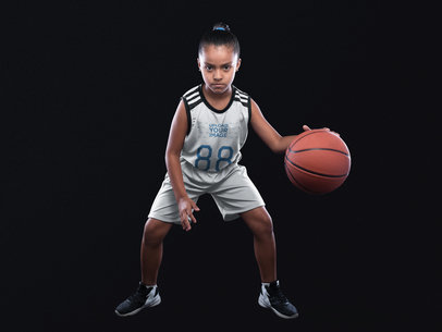 Basketball Jersey Maker - Little Girl Dribbling Inside the Studio