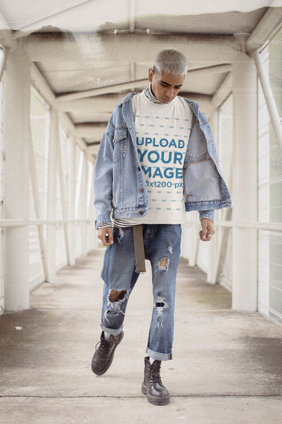 T-Shirt Mockup Featuring a Young Man With a 90s Grunge Style m12504