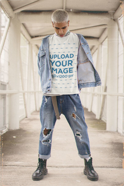 T-Shirt Mockup of a Man in a Cool 90s-Inspired Outfit