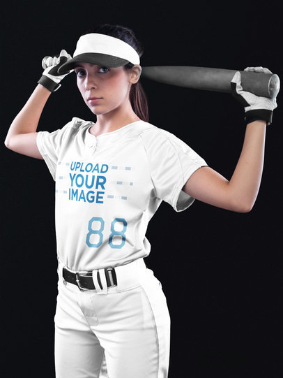 Custom Softball Jerseys - Girl Holding the Bat on her Back a16692