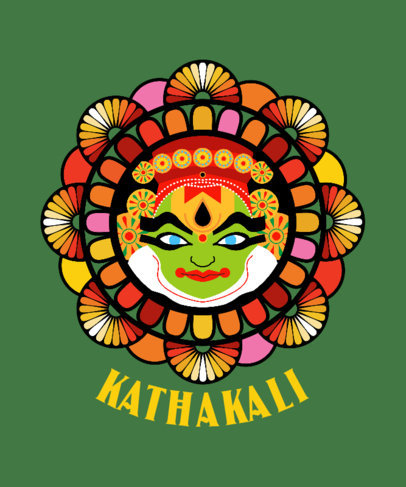 T-Shirt Design Maker Featuring an Illustrated Mandala with a Kathakali Face 3930b