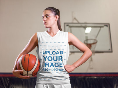 Basketball Jersey Maker - Woman Holding the Ball at the Court