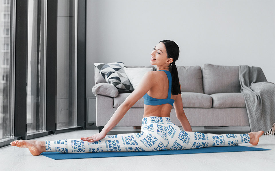 Leggings Mockup of a Woman Doing a Full Split in Her Living Room