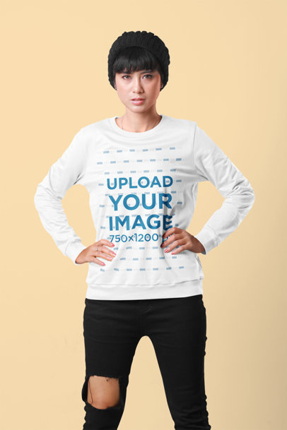 Sweatshirt Mockup Featuring a Confident Short-Haired Woman
