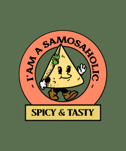 T-Shirt Design Template Featuring Cartoonish Indian Food Graphics