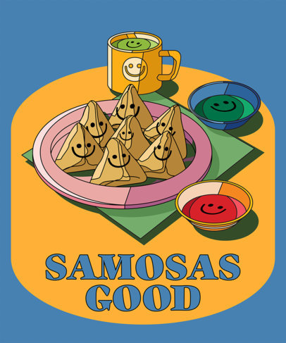 T-Shirt Design Maker Featuring Smiling Indian Food Illustrations