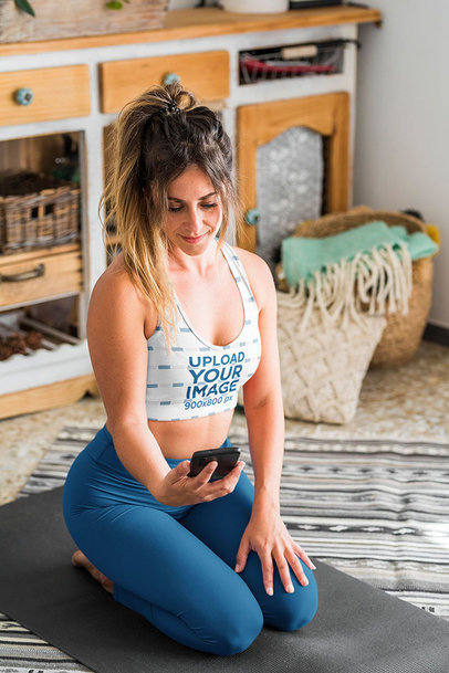 Activewear Mockup of a Woman with a Sports Bra Doing a Home Workout