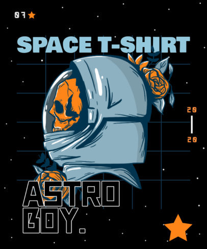 T-Shirt Design Template Featuring an Astronaut's Skeleton Illustration