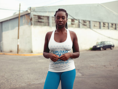 Runner Woman with Dreadlocks Wearing a Tank Top Mockup at an Urban Area a16747