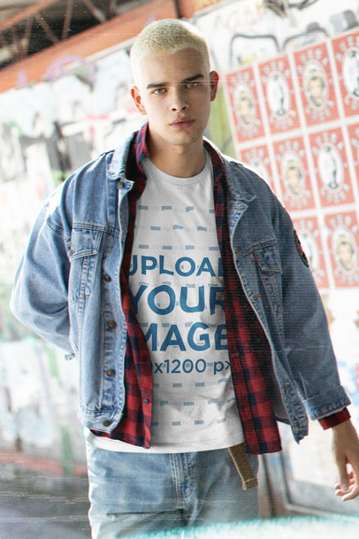 Bella Canvas T-Shirt Mockup of a Man with a Grunge-Infused Outfit