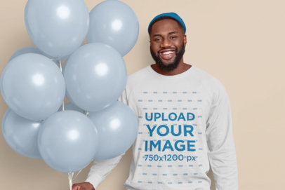 Sweatshirt Mockup of a Happy Man Holding a Bunch of Balloons