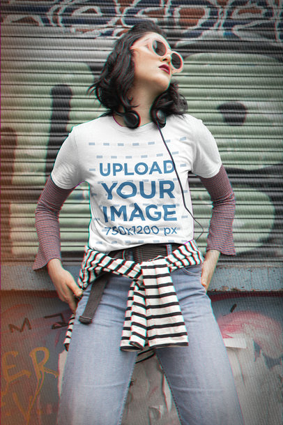 T-Shirt Mockup of a Cool Woman Wearing a Grunge-Style Outfit