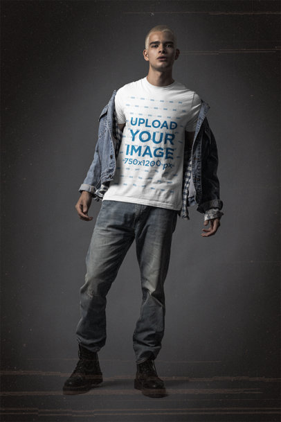 Mockup of a Man Wearing a Grunge-Style Outfit with a Bella Canvas 3001 T-Shirt