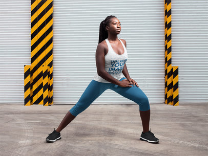 Woman with Locs Wearing a Tank Top Mockup While Stretching