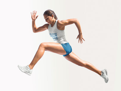 Track and Field Uniforms - Woman Jumping Against Solid Backdrop