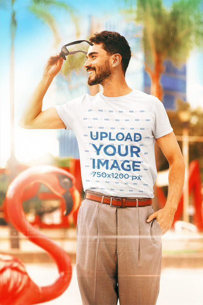Basic T-Shirt Mockup of a Happy Man in a Retro Outfit 