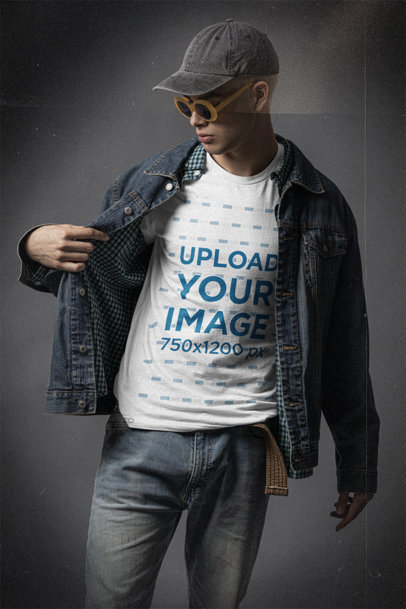 Bella Canvas T-Shirt Mockup Wearing Retro Sunglasses and a Grunge Attire 