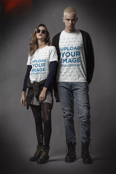 Mockup of a Man and a Woman Wearing Bella Canvas T-Shirts