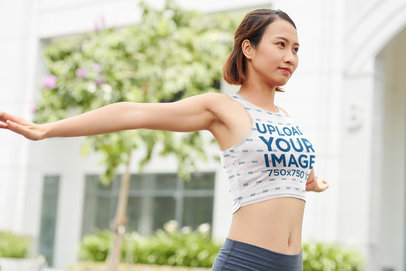 Crop Top Mockup Featuring a Woman Warming Up m8342 r-el2