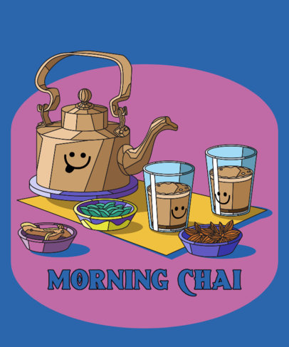 Illustrated T-Shirt Design Template with Indian Breakfast Food Characters