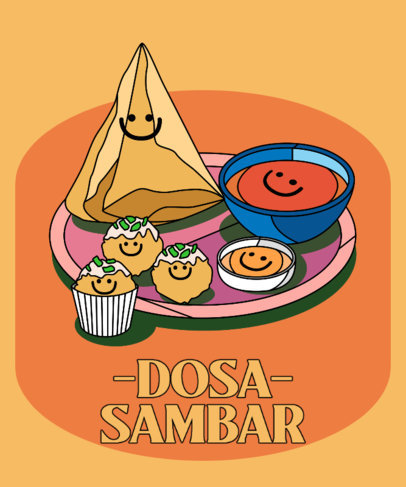 Colorful T-Shirt Design Creator with Happy Indian Foods