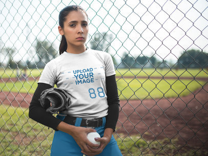Custom Softball Jerseys - Woman Holding the Ball Outside the Field