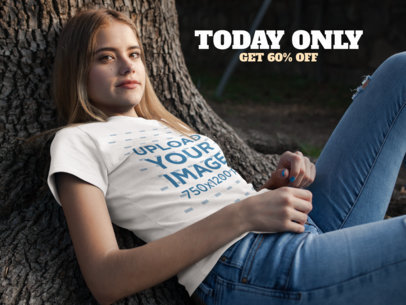 Facebook Ad - Pretty Girl Wearing T-Shirt While Lying Against a Tree a16281