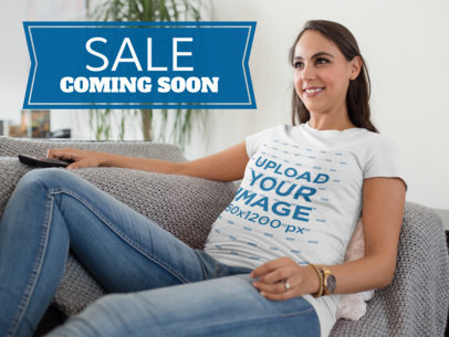Facebook Ad - Woman Wearing a Maternity T-Shirt While on the Couch
