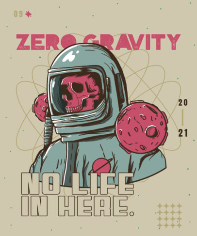 T-Shirt Design Template Featuring an Astronaut's Skeleton Illustration