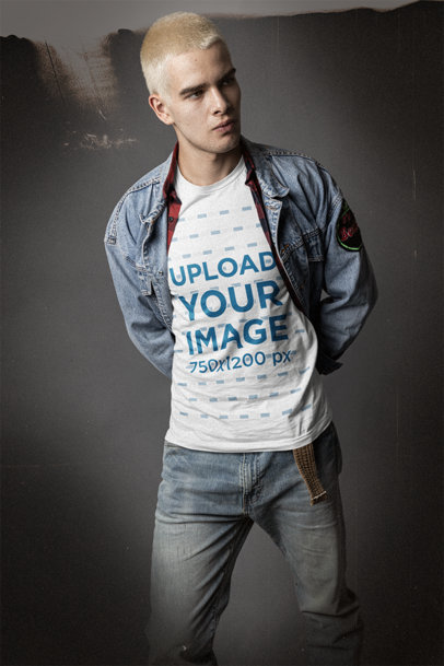 Mockup of a Young Man Wearing a Bella Canvas Tee with a Grunge-Style Outfit