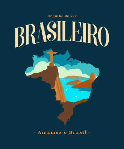 Patriotic T-Shirt Design Template Featuring Brazil-Themed Graphics