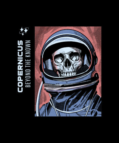 Illustrated T-Shirt Design Template Featuring a Skeleton in an Astronaut Suit