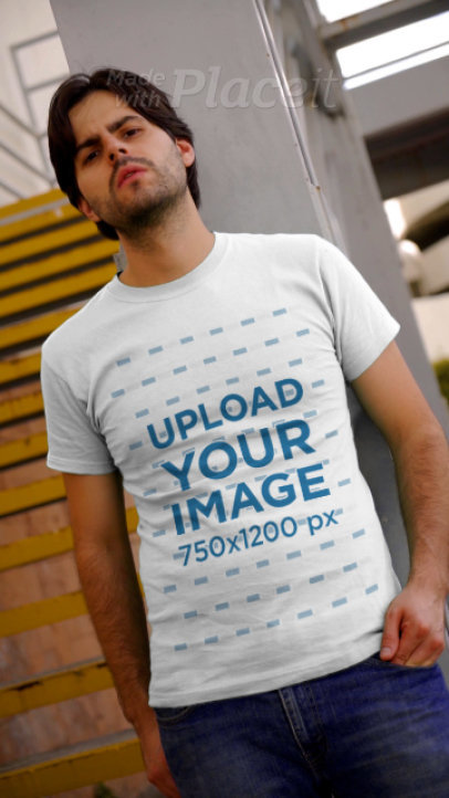 T-Shirt Video Featuring a Man Walking Down the Stairs