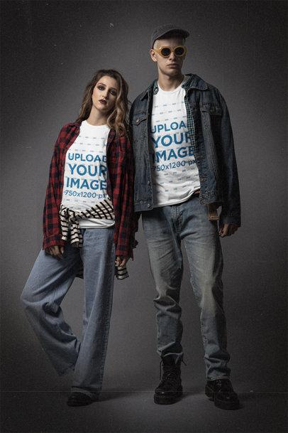 Bella Canvas Tee Mockup of a Couple in 90's Grunge Outfits