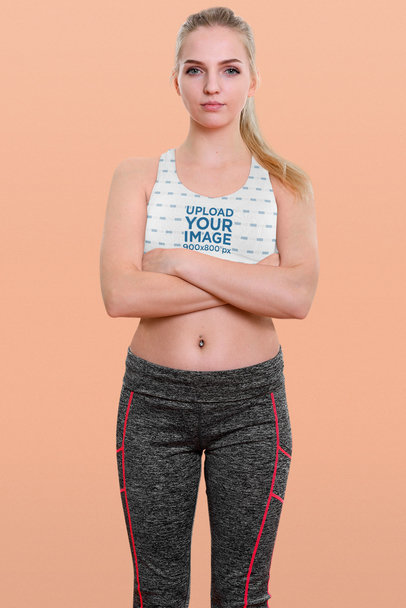 Mockup of a Determined-Looking Woman Wearing a Sports Bra