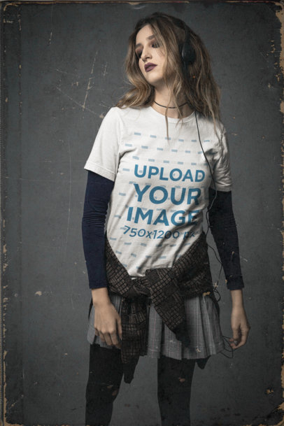 90s-Themed Mockup of a Woman Wearing a Bella Canvas Unisex Tee