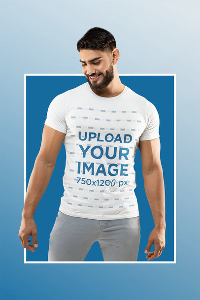 Bella Canvas T-Shirt Mockup Featuring a Muscular Man and a Frame