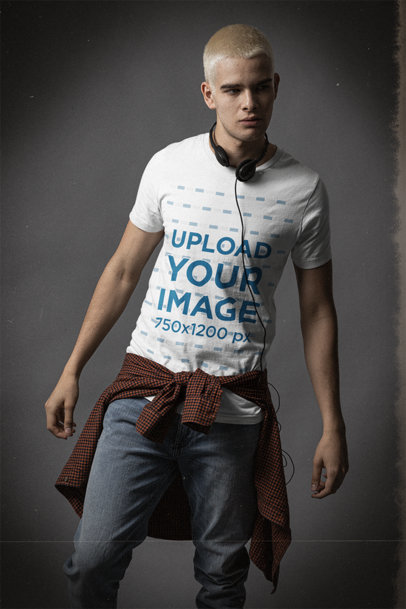 Bella Canvas Tee Mockup of a Man with Dyed Hair Wearing a Grunge Outfit