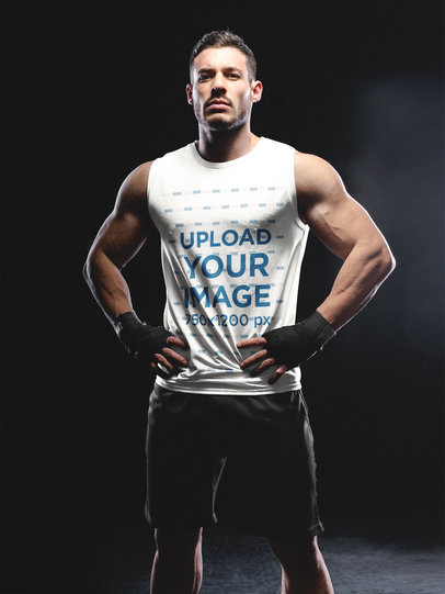 Portrait of a Man Standing in the Dark While Wearing Custom Sportswear Mockup a16797