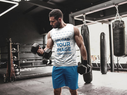Sleeveless Shirt Mockup Man Lifting Weights